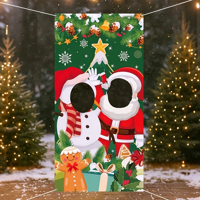 1pc Große Weihnachten Banner Santa Claus Schneemann Design Grün Goldene Winter Wunderland Polyester Hintergrund Festliche Party Decor – Detail 2