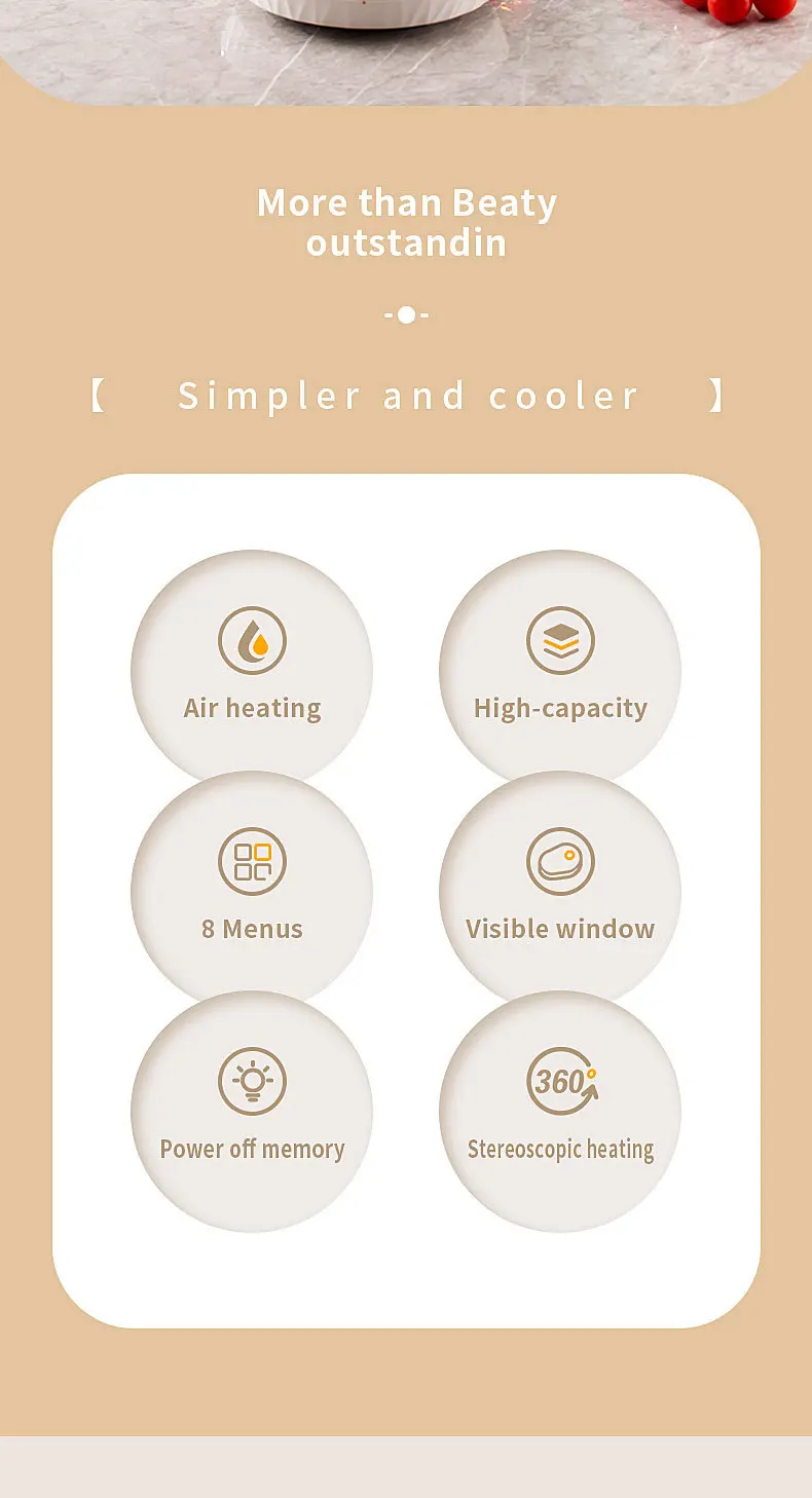 Description Picture 3 of item8L air fryer intelligent large capacity multifunctional household air fryer visual LCD touch screen oil-free oven 220V EU