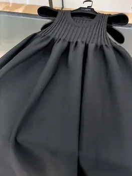 Ele Bla Svel round Ne Slimming Dr Summer 2025 High Waist A-Line Silken Needlework Commute Sle Korean Version 1