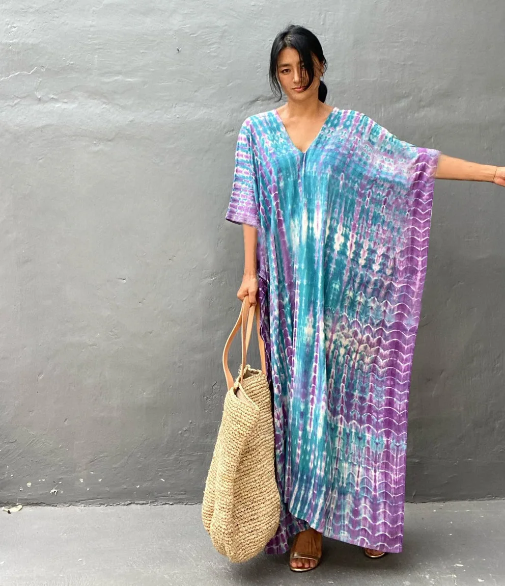 Fashion Casual Striped Print Long Dresses Women Bohemian V-neck Bat Sleeve Loose Slit Beach Dress Summer New Beachwear Vestidos 39 Fashion Casual Striped Print Long Dresses Women Bohemian V-neck Bat Sleeve Loose Slit Beach Dress Summer New Beachwear Vestidos