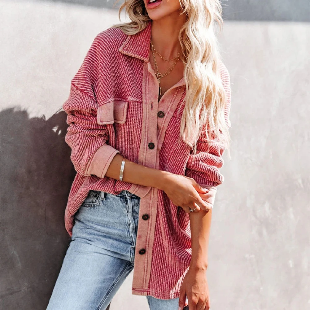 

Fashion Vintage Shirt Jacket For Women Solid Color Long Sleeve Single Breasted Thick Shirts Streetwear Coats Jackets Outwear