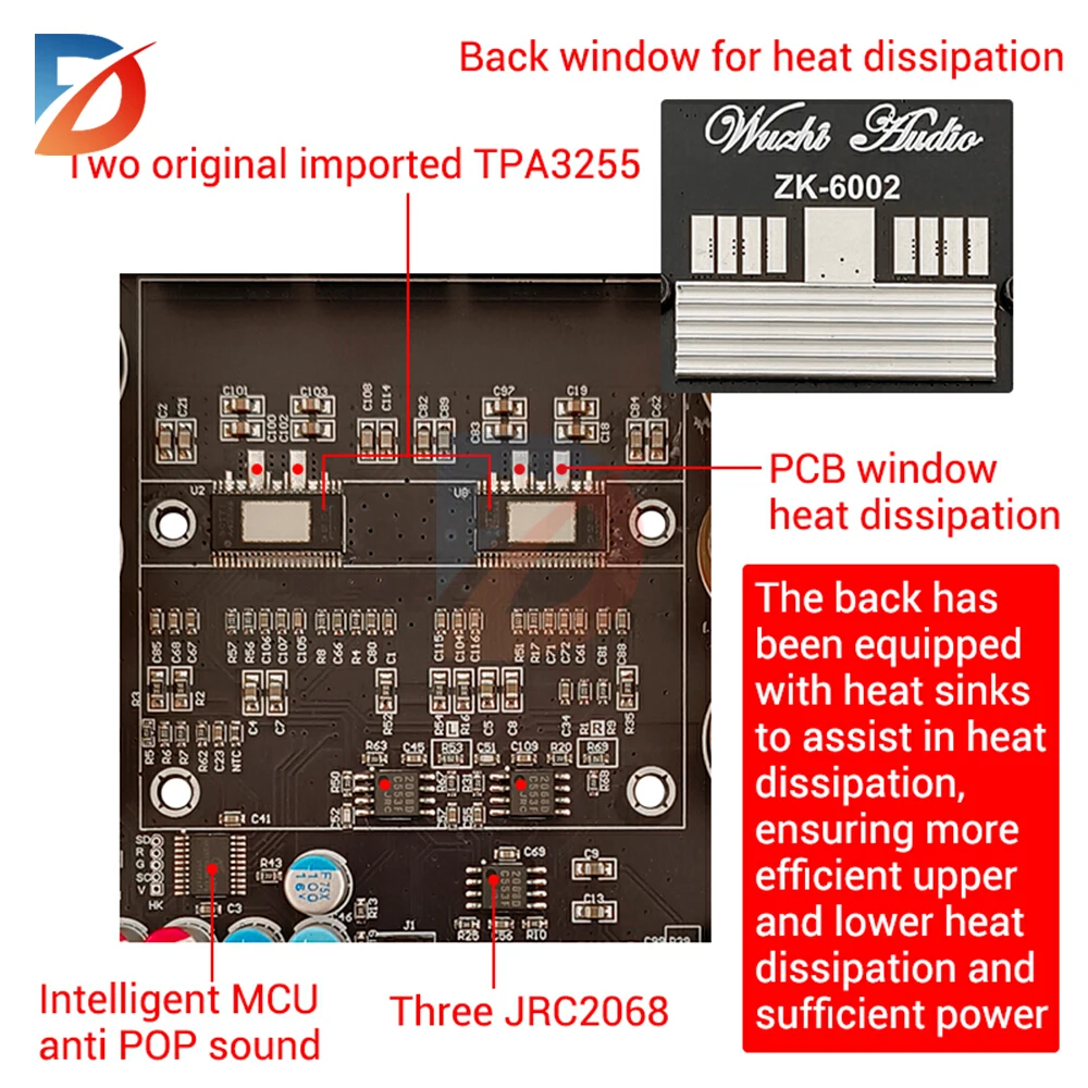 1200W Speaker 2.0 stereo power amplifier board ZK-6002 pure post