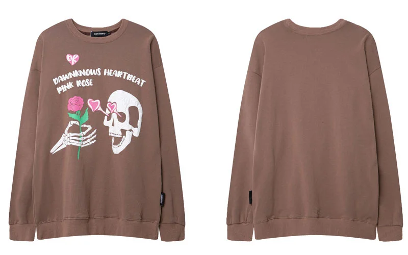 

Hip Hop Hoodie Sweatshirt Streetwear Skull Skeleton Letter Print Pullover 2023 Autumn Fashion Casual Cotton Sweatshirts