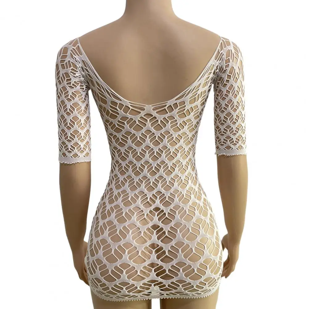 Beach Mini Dress Sexy Hollow Out Beach Cover-up Dress for Women Slim Fit V Neck Backless Bikini Mini with Long Sleeves