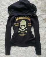 Y2K Retro Zipper Hoodies Women Harajuku Sexy Slim Fit Sweatshirt Autumn Skull Graphic Embroidery Hooded Jacket Gothic Clothing - Image 3