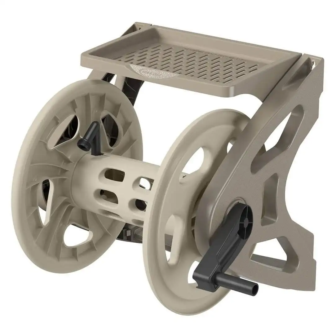

Suncast Handler 200 Foot Resin Wall Mounted Outdoor Garden Hose Reel, Taupe