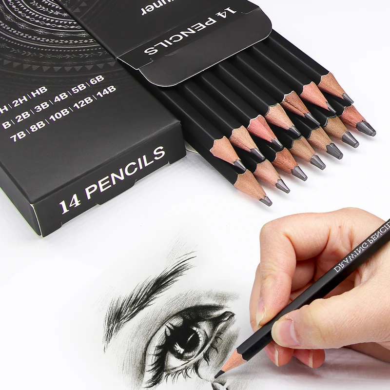 Brutfuner 14Pcs Professional Wooden Sketch Pencils 14B12B 8B 7B 6B 5B 4B 2B Graphite Art Manual Draw Pen for School Stationery |