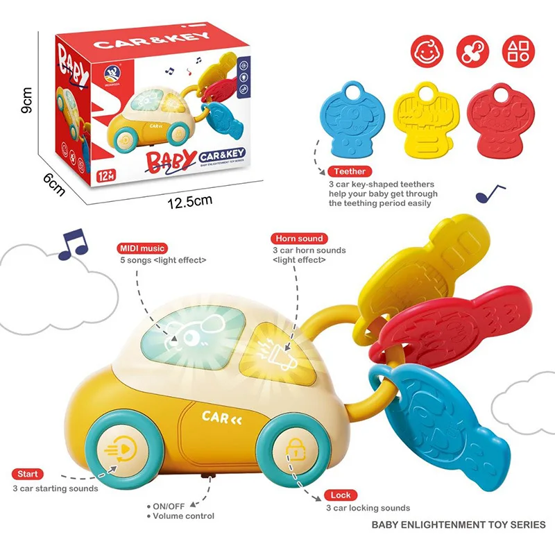 Baby Teething Toys With Music & Light Montessori Sensory Car Key Teether Teething Relief Silicone Chew Toy for Infant Baby Boys - 6