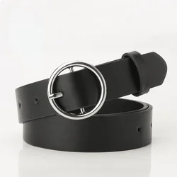 Stall Women's Simple Versatile Black Student Jeans with Classic Round Buckle Belt Casual