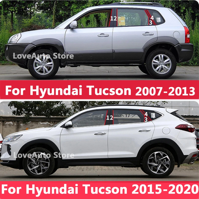 

Для Hyundai Tucson JM TL 2007-2018, центральная колонка автомобильного окна B C, крышка столба, отделка, Внешняя рамка, полоса, аксессуары 2017 2016