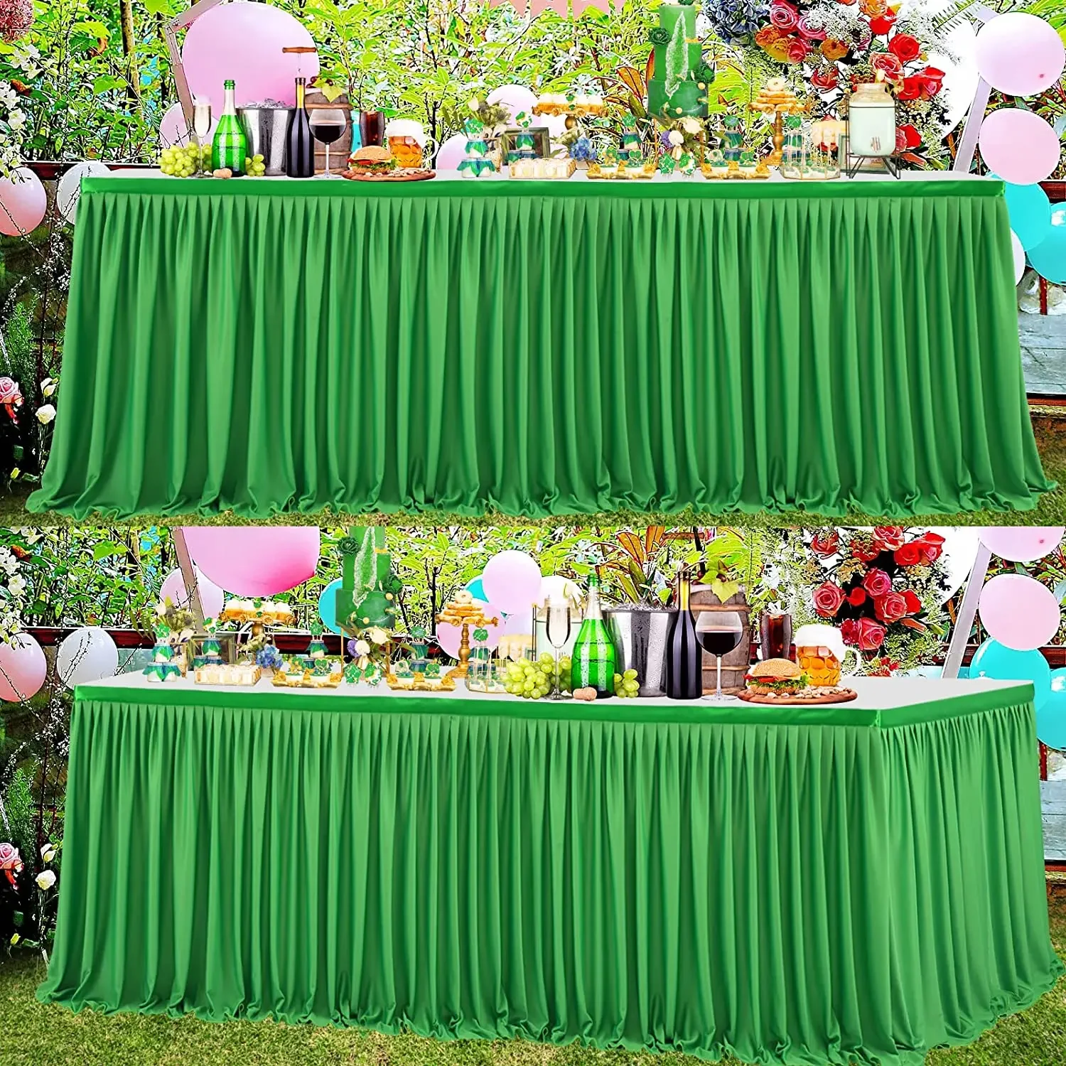 Description Picture 4 of item6FT/9FT Polyester Pleated Table Skirt,Green/Pink Ruffle Dining Tablecloth For Wedding Banquet Birthday Party Table Decorations