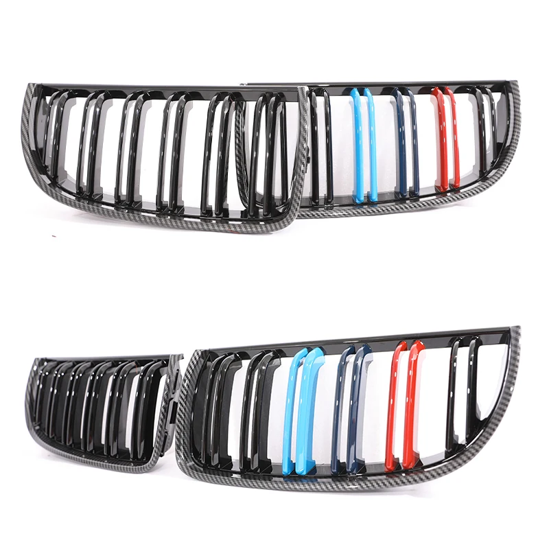 Sleek Carbon Fiber M Color Kidney Front Grill with Chrome Gloss and Matte Black Finish