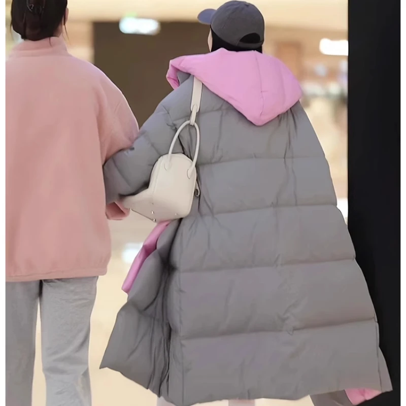 Women's Down Jacket Long Knee Winter Trends Stylish & Warm Coat Pike Coat 2024 New High-end Hooded Fake Two Piece Down Jacket 2
