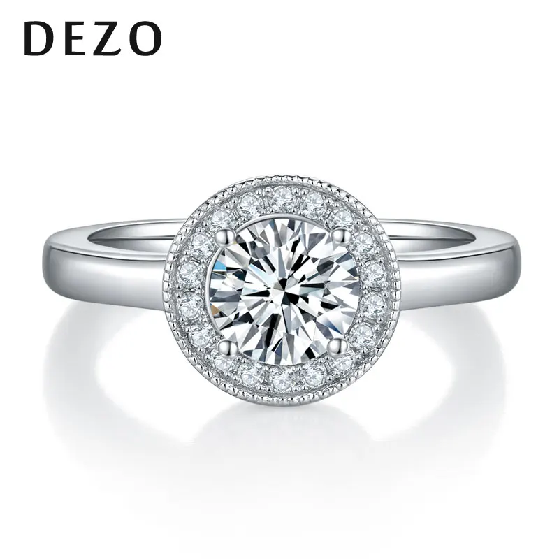 

DEZO All Moissanite Engagement Rings For Women Anniversary Jewelry Solid 925 Silver Round Cut 1ct VVS1 D Color GRA Certificate