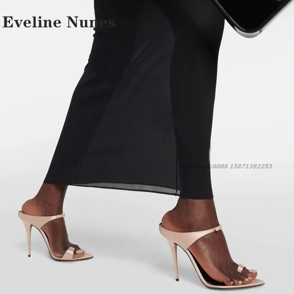 Clip Toe Straight Strap Slides Rhinestone Buckle Strap Slip On Women's Slingback Heeled Sandals