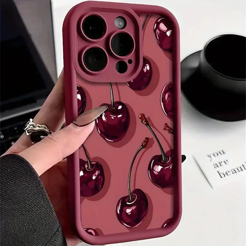 Luxury Wine Red Cherry Print Phone Case Image 6