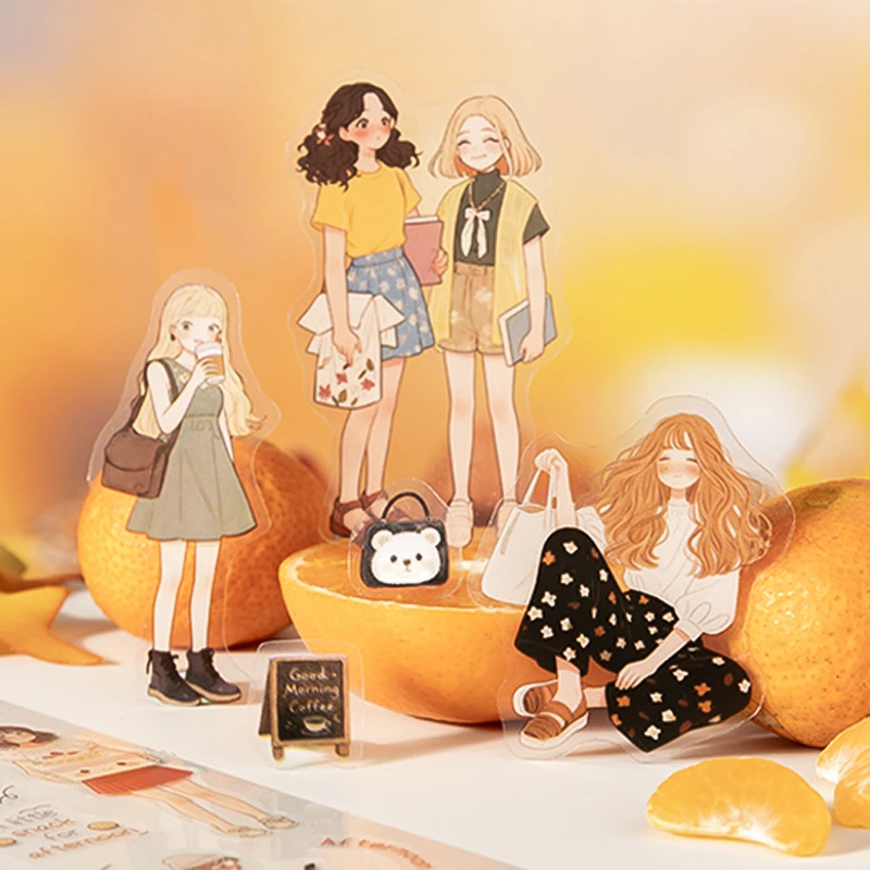 6롤 소녀 캐릭터 와시 테이프, 저널, 선물 포장 및 다양한 장면 제작을 위한 부드럽고 치유적인 장 테이프