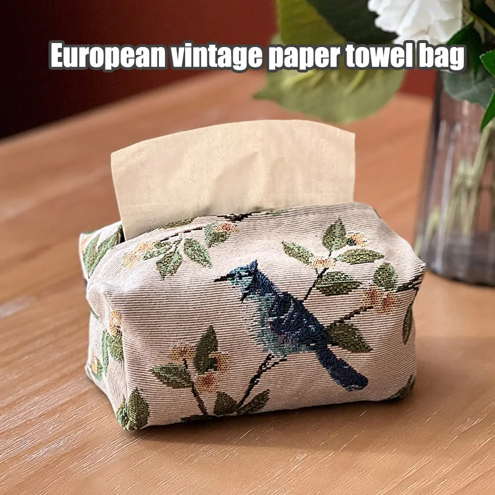 European Vintage Style Tissue Box Living Room Table Storage Bag Jacquard Drawn Paper Bag Household Desktop Paper Drawn Bag 5