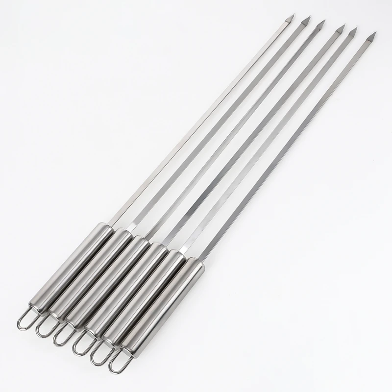 6Pcs/Set stainless steel barbecue stick metal skewers flat needle 40cm outdoor tools with bag