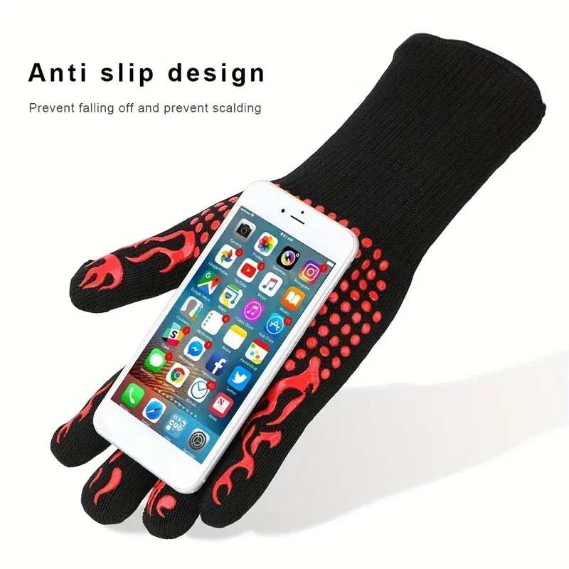 Silicone Oven Mitts Kitchen Gloves Silicone Oven Gloves Cotton Pot Holders One Piece BBQ Gloves High Temperature Resistance Oven Mitts 500 800 Degrees Fireproof Barbecue Heat Insulation Microwave Gloves