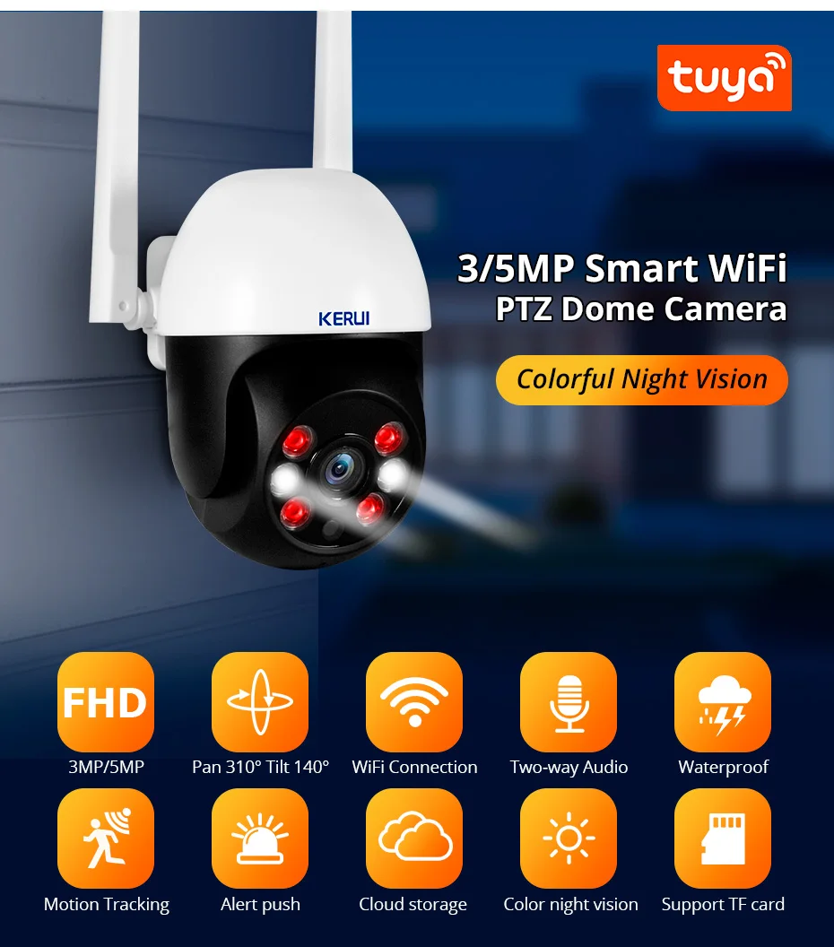 KERUI Tuya 5MP Outdoor IP WIFI Camera Security IPTZ ntelligent Auto- Tracking Tuya Cloud Storage CCTV Surveillance Camera 2