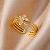 Bagues ajourées en chaîne pour femmes, couleur or, acier inoxydable, Zircon, croix ouverte, tendance, bijoux esthétiques de mariage, cadeau