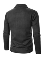 Polo carré à carreaux pour hommes, tissu texturé, couleur unie, hauts à manches longues, boutons à carreaux, Patchwork, col Henley 5
