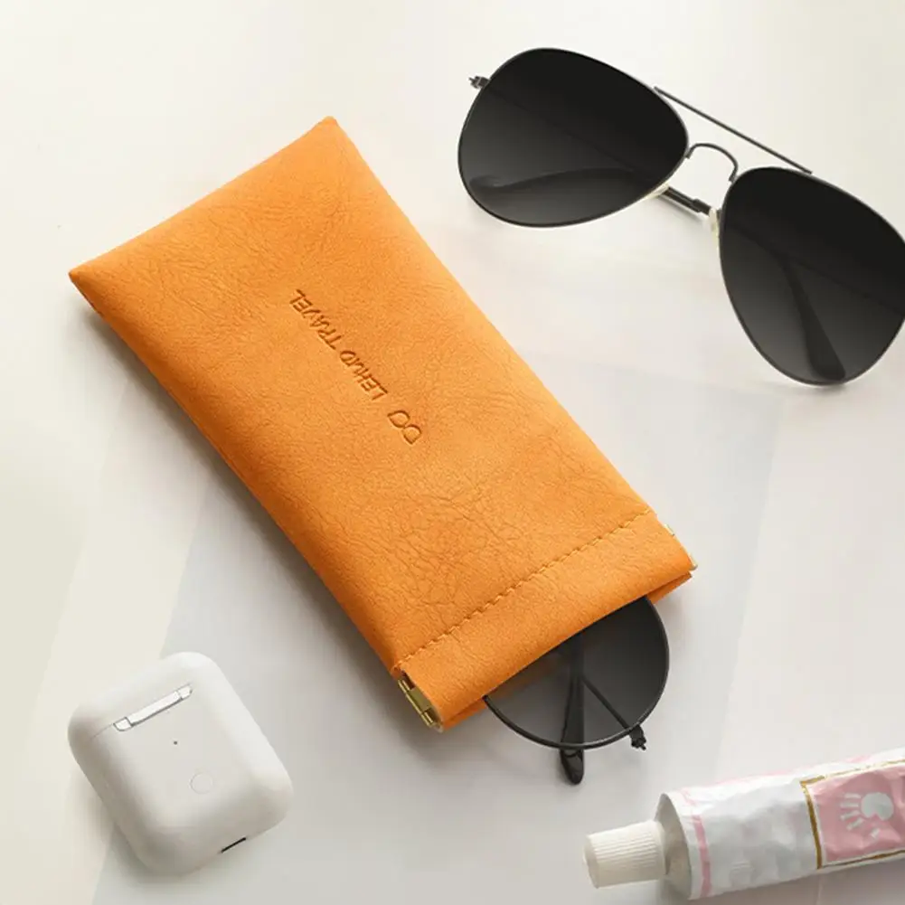 Soft Leather Storage Pouch Automatic Closing Eyewear Storage Bag Built-in Fluff Sun Glasses Pouch Faux Leather Glasses Bag
