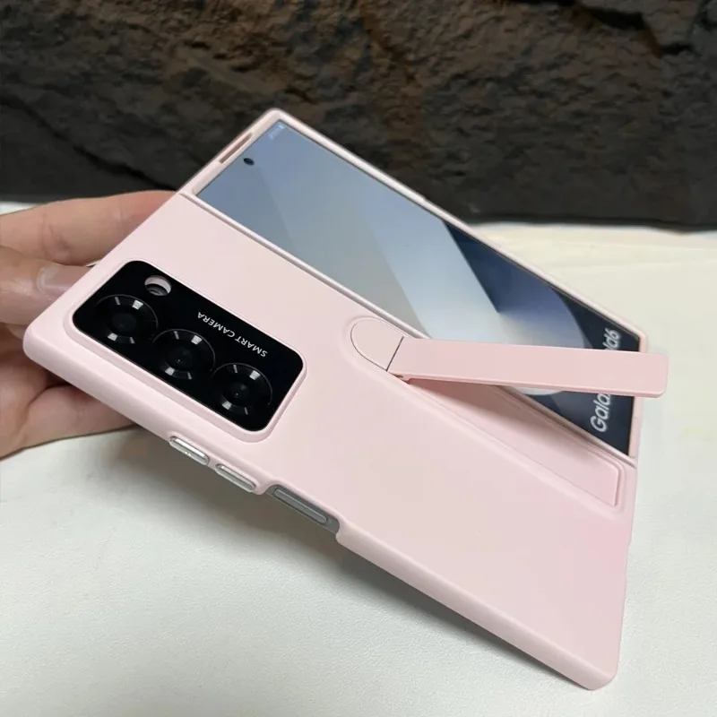 Luxury Matte Phone Case with Kickstand Holder and Built-in Screen Protector - Shockproof Back Cover