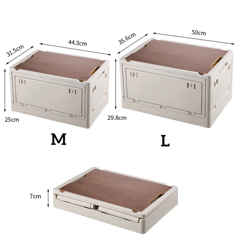 Camping Folding Box Outdoor Car Home Storage With Wooden Lid Side Openable