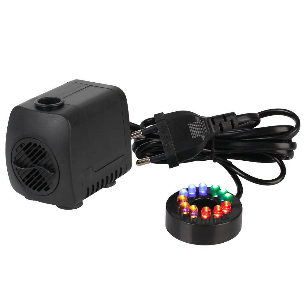 초저소음 EU 플러그 12 LED 조명 포함 전원 코드 워터 펌프 조절 가능 15W 정원 수족관 분수 방수
