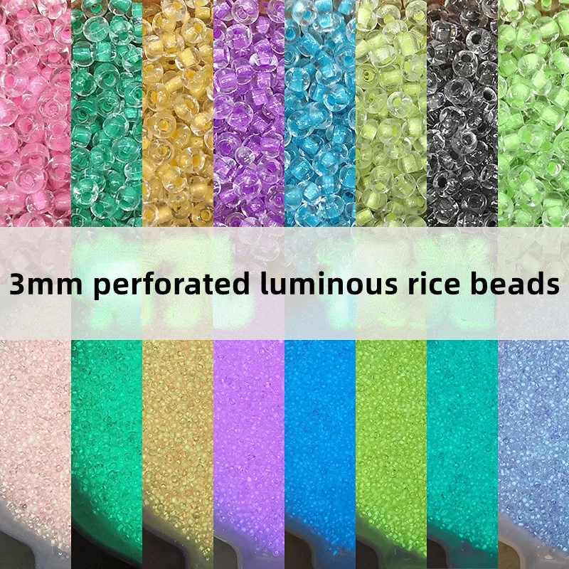 

3mm10g luminous bubble beads perforated dyed core rice beads glass bubble beads fluorescent beads luminous beads wholesale