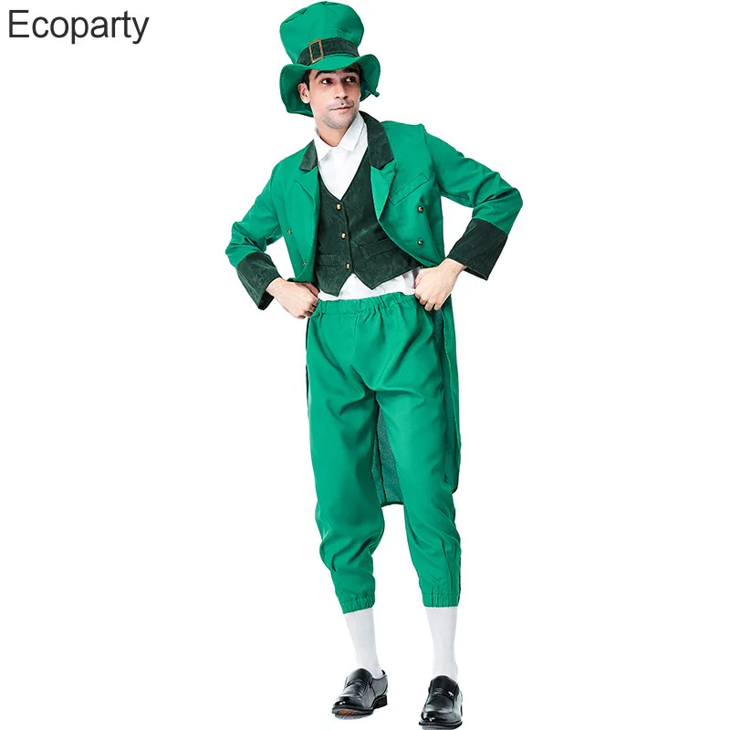 

ECOPARTY Adult Men Mr. Irish Leprechaun Costume St. Patricks Day Costumes Cosplay Green Cosplay Costumes Suits 30