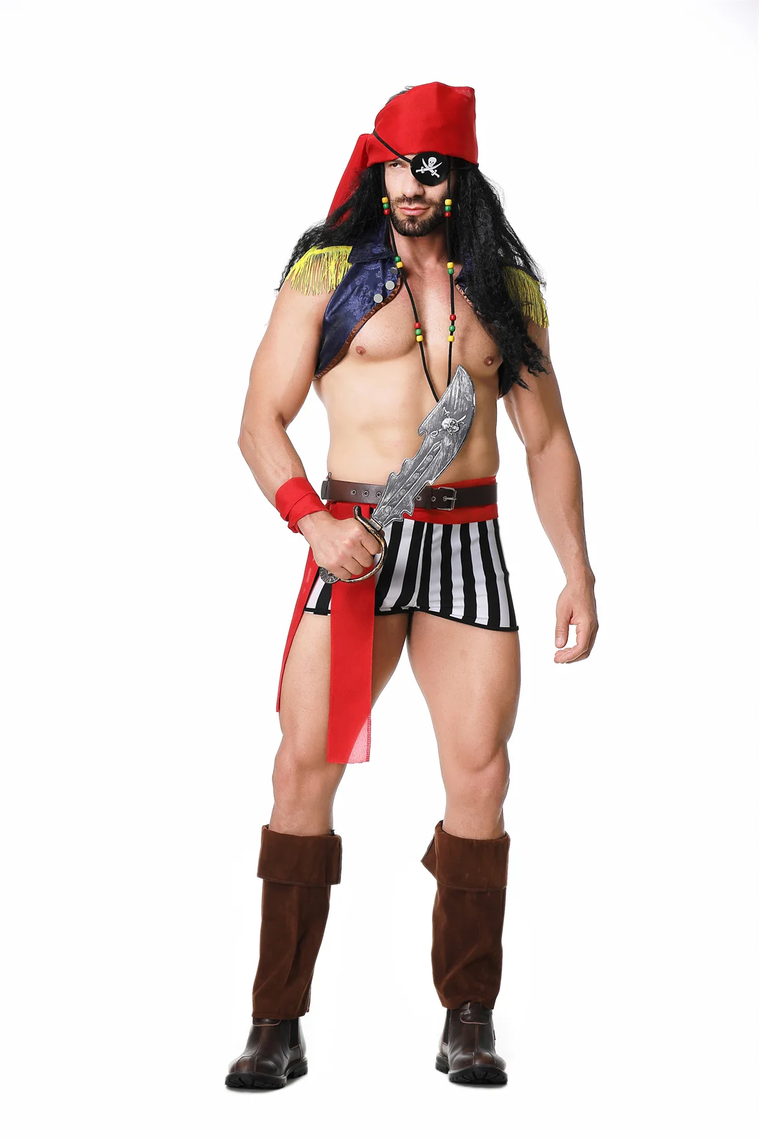 Men Pirate Costume Halloween Adult Sexy Cosplay Party Pirate Captain Uniform Suit