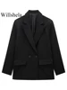 Willshela Women Fashion With Pockets Solid Double Breasted Blazer Vintage Long Sleeves Notched Neck Female Office Lady Outfits 4
