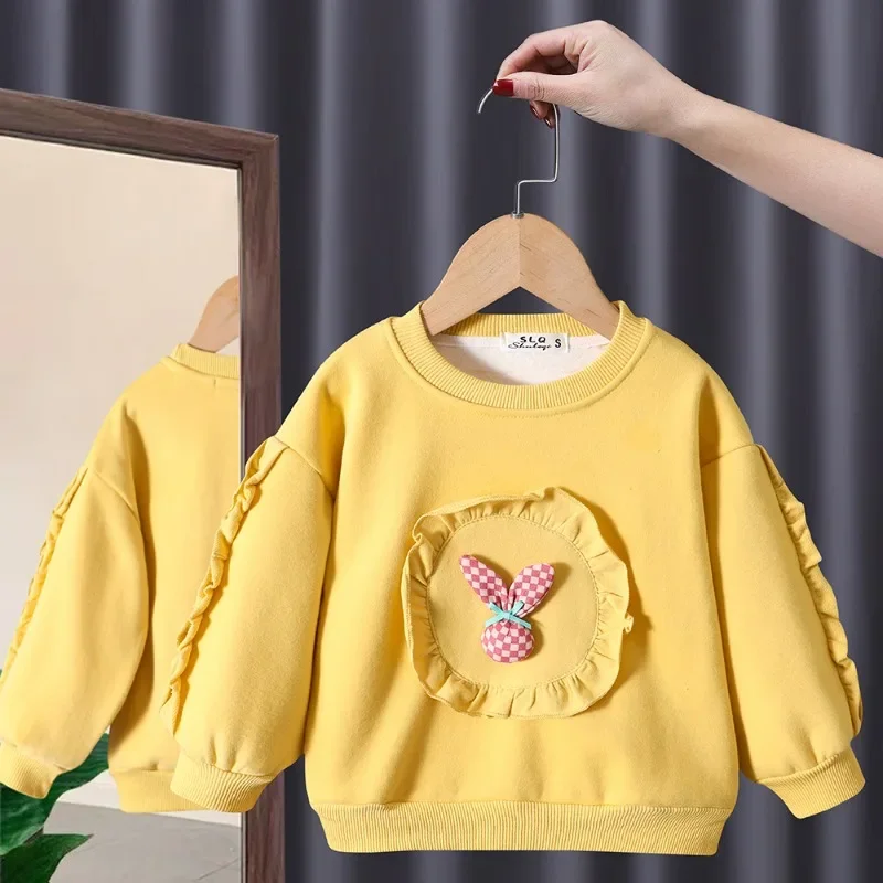 

Girls' Plush Sweater 2024 Winter Baby's Westernized Baby Round Neck Sweater Fashionable Princess Winter Top Kids Jacket