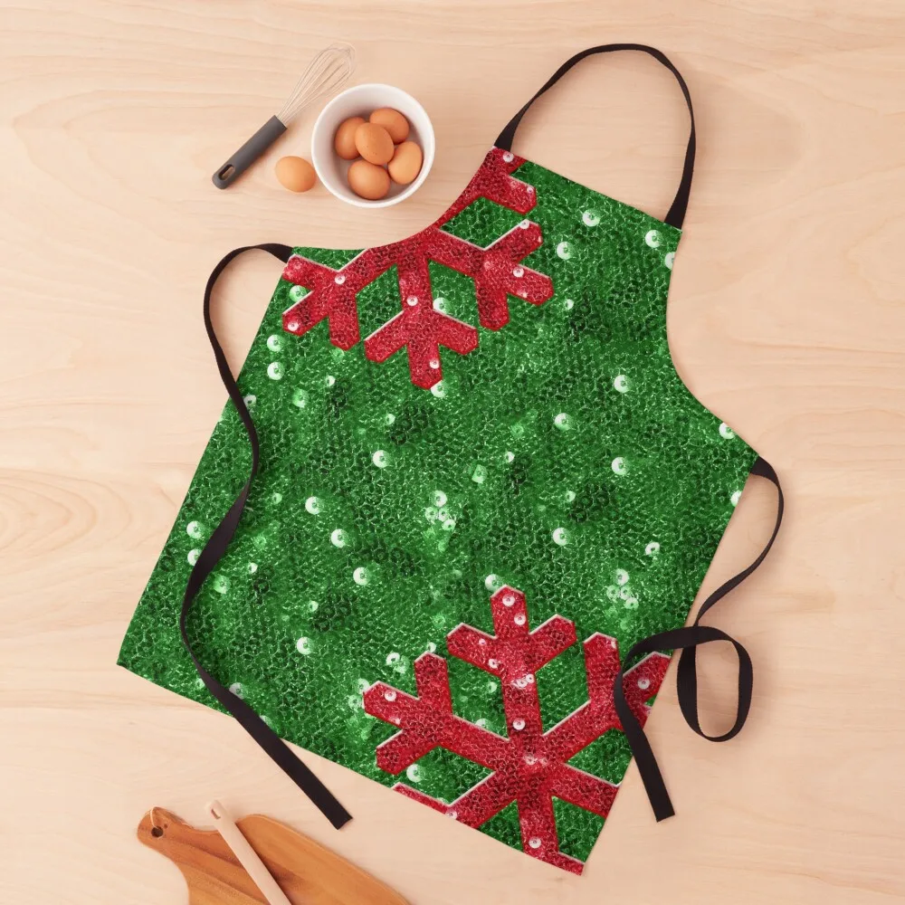 

Red Sequin-Look Snowflake Apron Apron Women Funny Apron