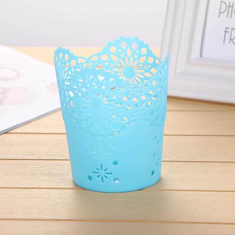 Pen Holder Creative Hollow Roses Pen Pencil Pot Holder Brush Storage Container Desk Organizer Plastic Stationery Office Supplies