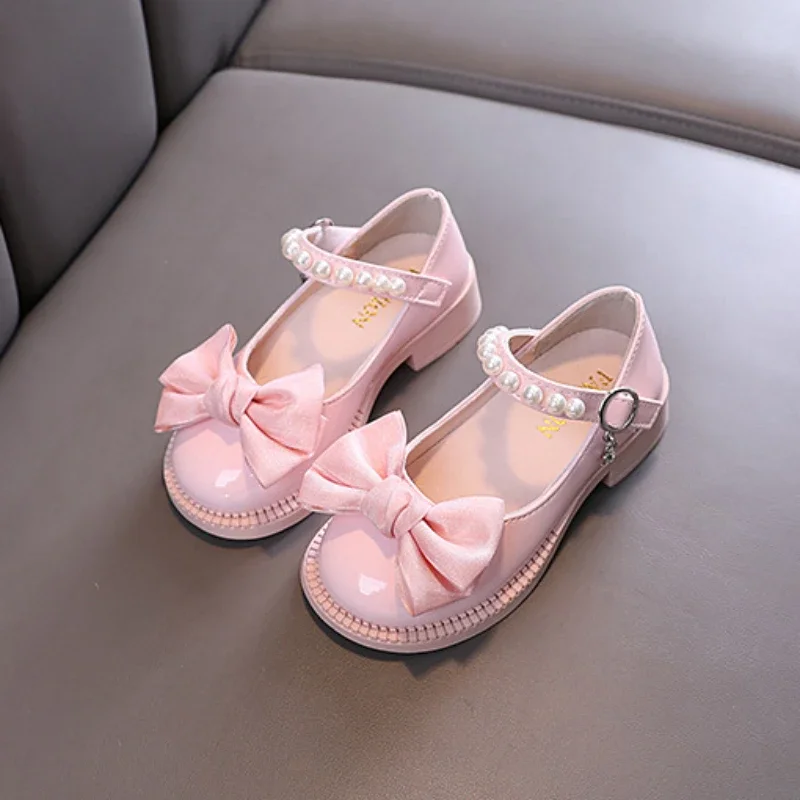 Children's Leather Shoes Fashion Girls Party Shoes Sweet Bowtie Kids Princess Causal Pearl Ballet Performance Dress leather shoes girls shoes