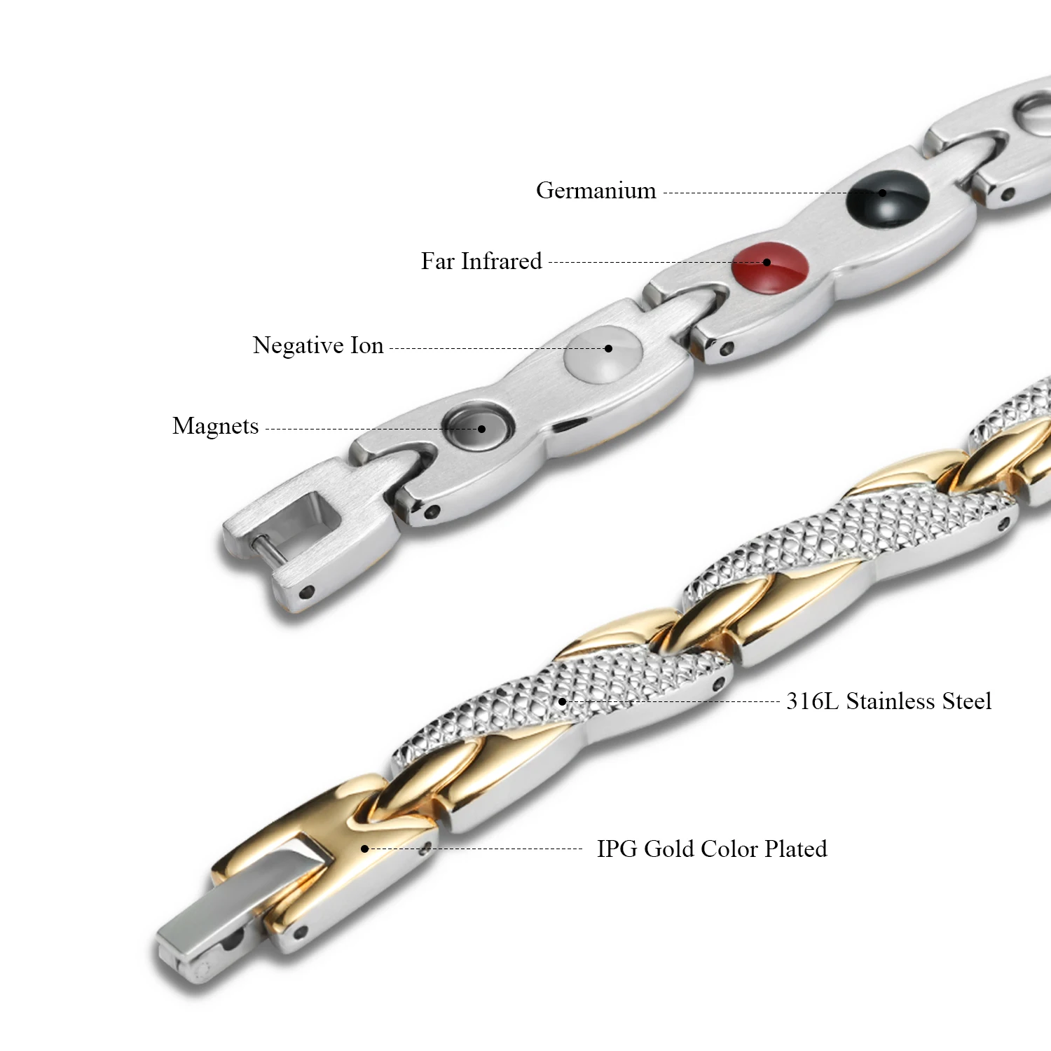 Women&rsquo;s Twisted Titanium Steel Bracelet 4 Elements Healthy Bio Magnetic Negative Ion Germanium Bracelets magnetic bracelet