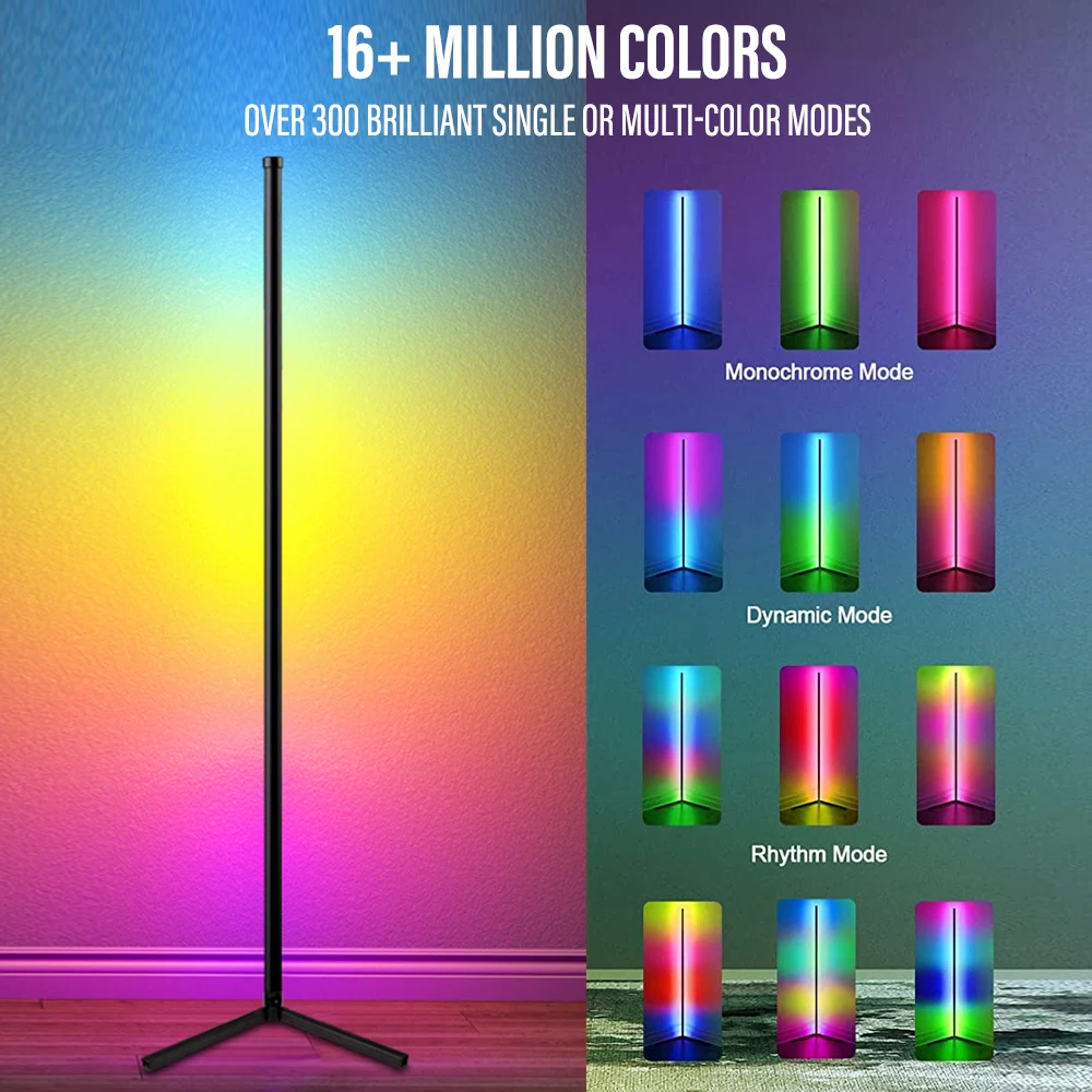 Lampada da terra a LED RGB, lampada da terra angolare girevole per camera da letto, telecomando Bluetooth, sala giochi, TV in diretta, lampada decorativa_voghion.com