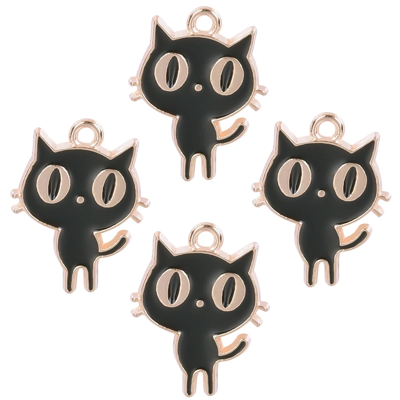 20Pcs Black White Enamel Cat Charms for Jewelry Making Sweet