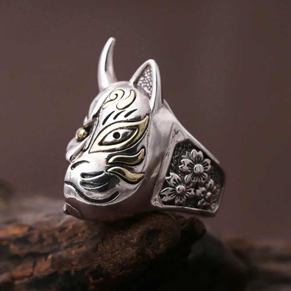 Real Solid 925 Sterling Silver Hannya Mask Ring for Men