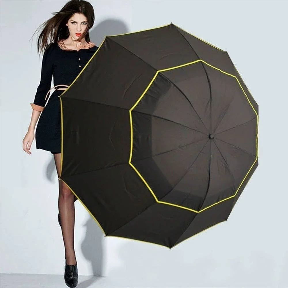 Umbrella Double Strong Rain Windproof Sun 3 Floding Fashion Business Men Women