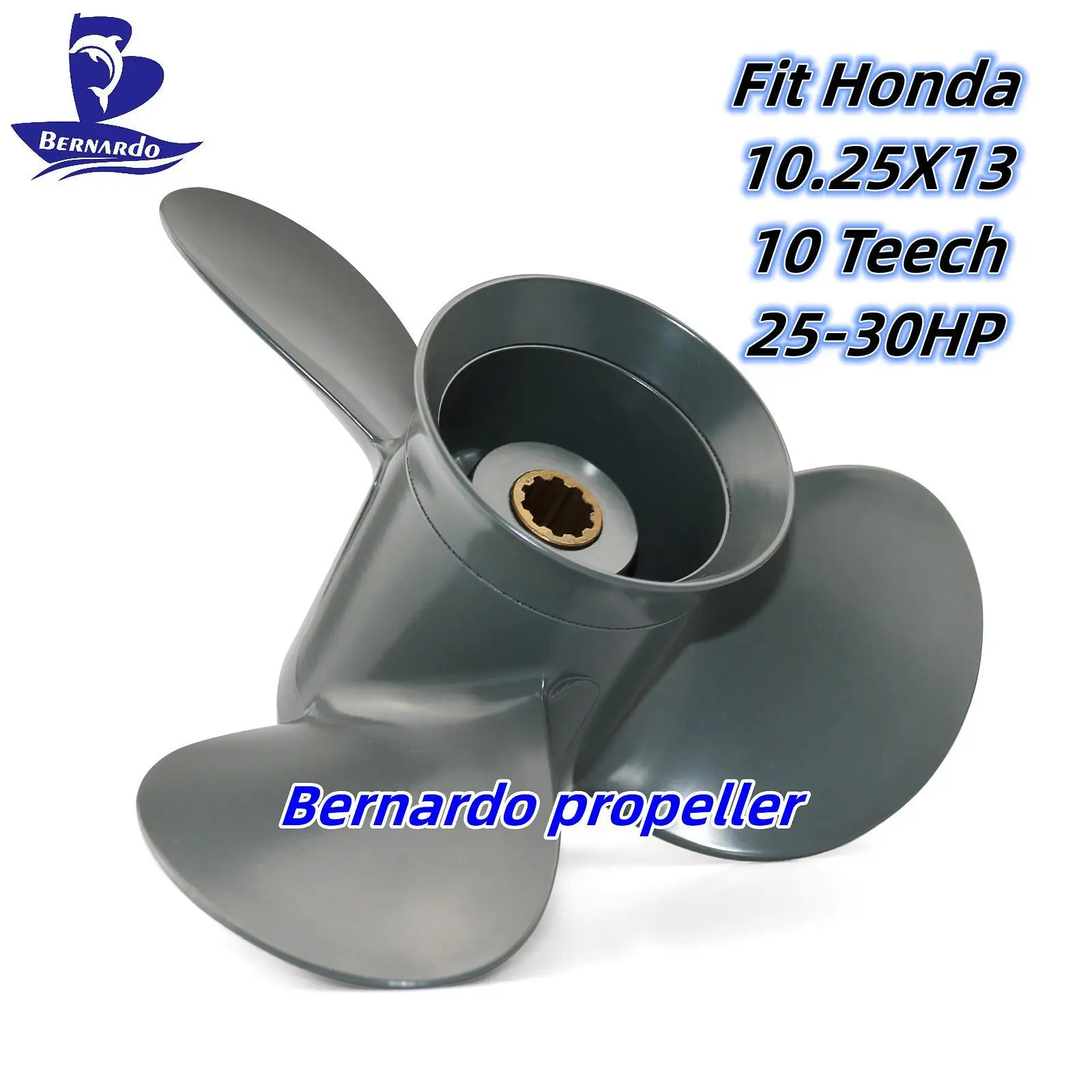 Bernardo Boat Propeller 10.25X13 Fit Honda Outboard Engines 25 30 HP Aluminum Alloy Screw 3 Blade 10 Tooth Spline RH