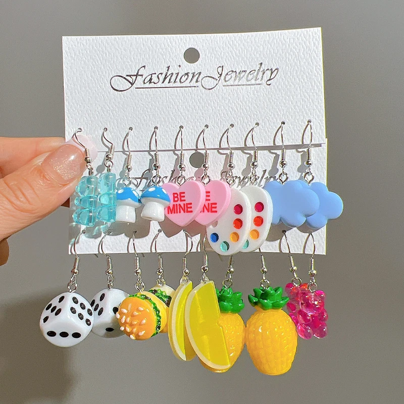 Dangle Earrings Cartoon Sweet Animal Duck Bear Fruit Women Girls Jewelry Gift Set