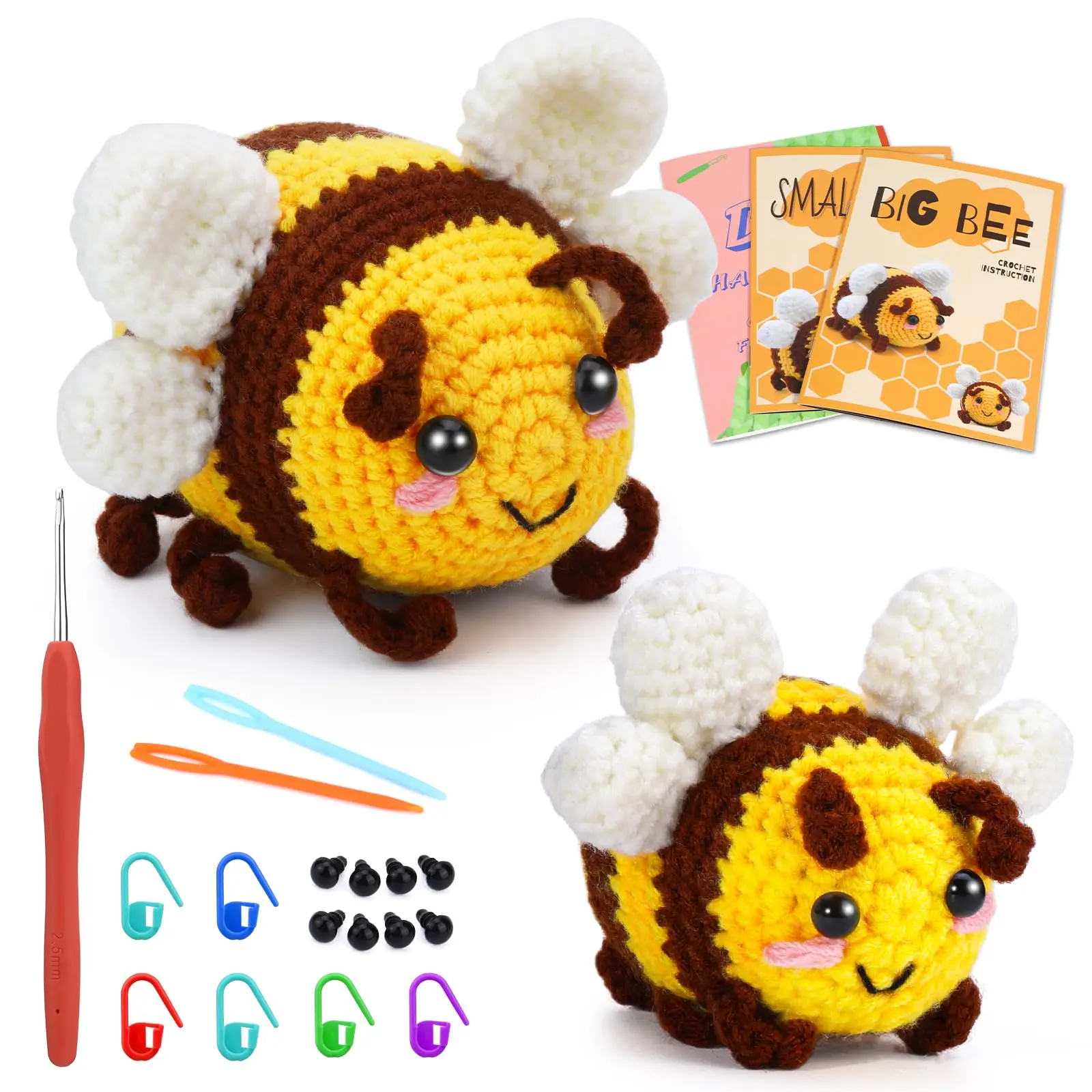 Fenrry Crochet Animal Kit Bee Hook Yarn Set Beginners Adults DIY Craft Supplies Step-by-Step Video Tutorials
