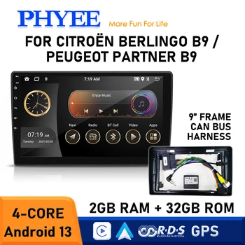 Autoradio GPS Android da 9 Pollici con Cablaggio CAN Bus per Citroen Berlingo B9 Peugeot Partner, CarPlay/Android Auto Wireless, BT RDS USB