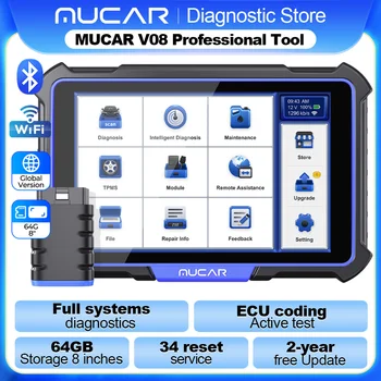 글로벌 버전 MUCAR VO8 전문 Obd2 진단 도구 OE 레벨 전체 시스템 진단 Obd 2 스캐너 ECU 코딩 양방향 활성 테스트 도구 34 재설정 64GB ROM 저장