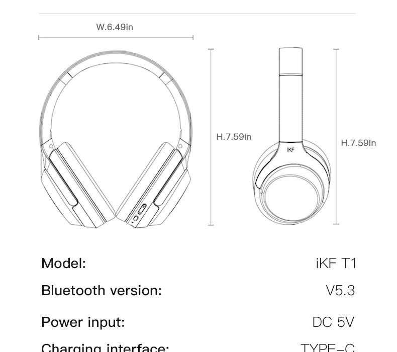 iKF T1-Wireless Bluetooth Headphones Call Noise Cancelling Wired